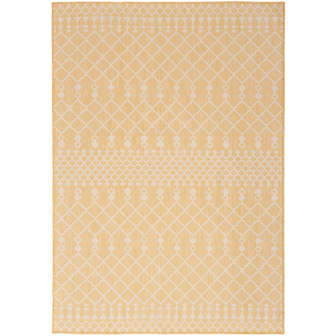 Rishel Rectangle Geometric Machine Woven Polyester/Polypropylene Indoor/Outdoor Area Rug in Yellow Union Rustic Rug 