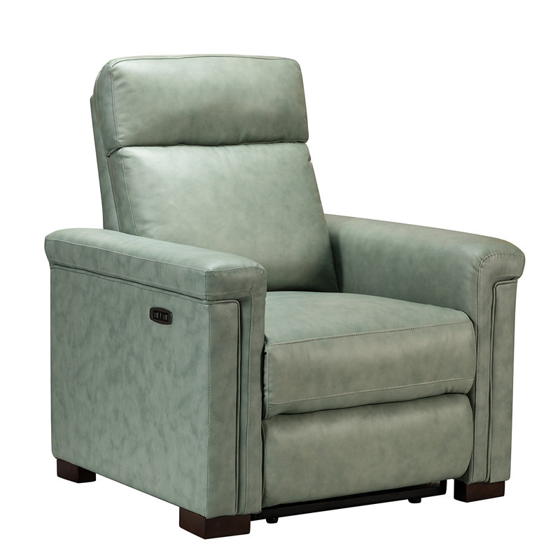 Westdale 36.02'' W Genuine Leather Power Standard Recliner with Solid Wood Legs, Gray