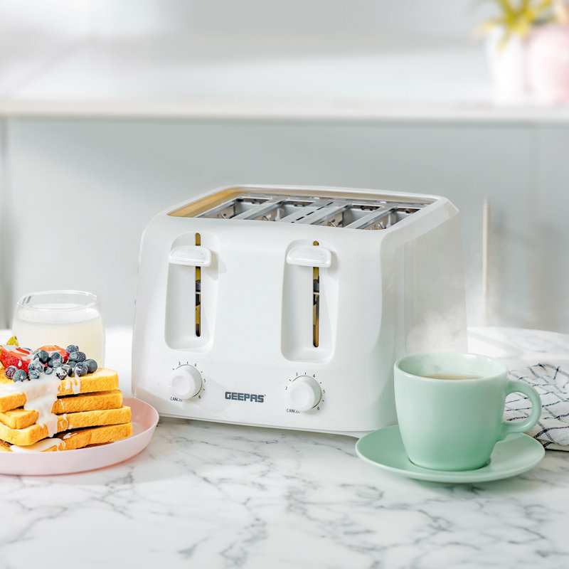 GEEPAS 4 Slice Bread Toaster & 1.7L Illuminating Electric Glass Kettle Set 2200W Cordless Jug Kettle, Auto Shut Off & Boil Dry Sensor 1400W Toaster with Dual Control & 6 Level Browning