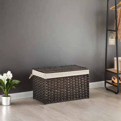 Storage Basket With Lid, 17.2 Gallon (65L) Storage Bin, Woven Blanket Storage Basket With Handles, Foldable, Removable Liner, Metal Frame, For Bedroom, Laundry Room