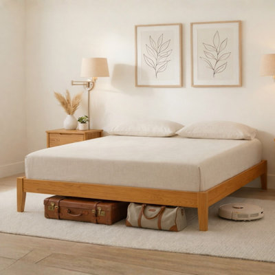 NATLE & CO Woodmere Premium Queen Bed Frame, Solid Wood Platform Bed, Wood Slat Support, Tapered Solid Wood Legs, No Box Spring Needed, Mid-Century Modern Style, Easy Assembly (Walnut)