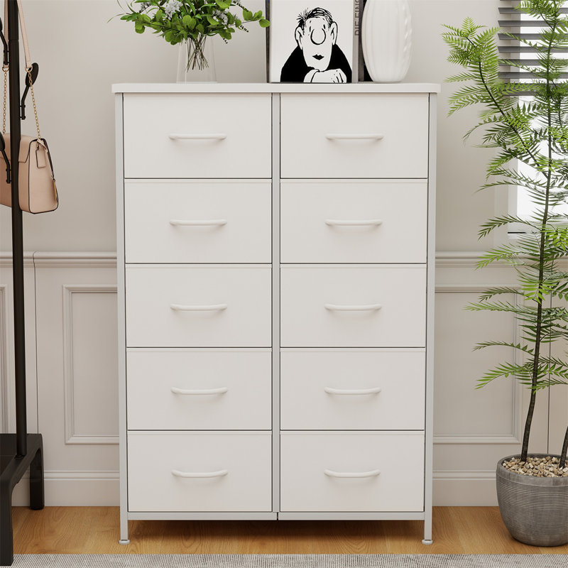 Dresser With 10 Fabric Drawers, Tall Dresser For Bedroom, Large Dresser Fabric Chest For Living Room, White