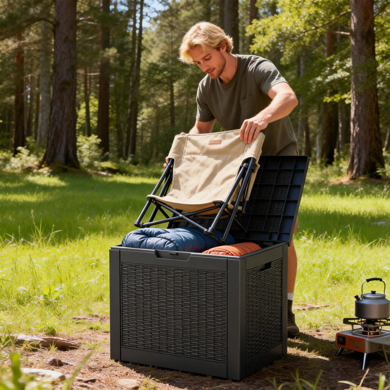 Boîte de rangement en rotin 31 gallons - Boîte de rangement extérieure imperméable, résistante aux rayons UV et verrouillable pour coussins de patio, outils de jardin et fournitures de piscine