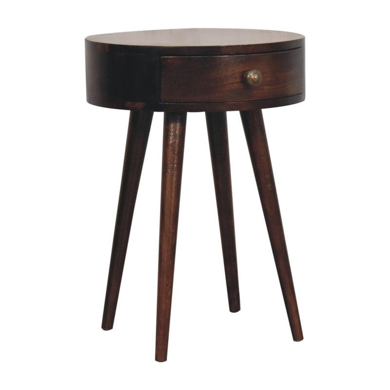 22" Walnut Solid Wood Round One Drawer Nightstand