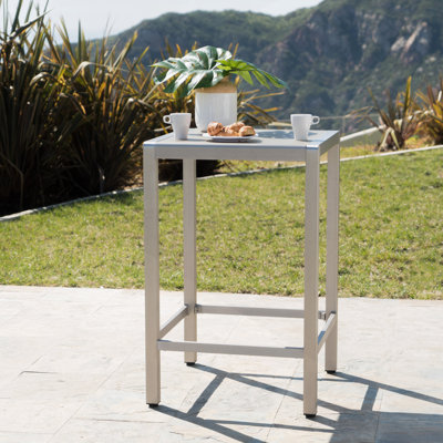 Table de bar d'extérieur en aluminium de 43 po avec plateau en verre trempé, finition grise, résistant à la rouille et durable