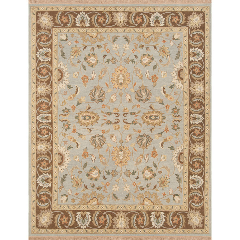 Tapis bleu turquoise/brun tissé à la main Rickey, 8 pi x 10 pi