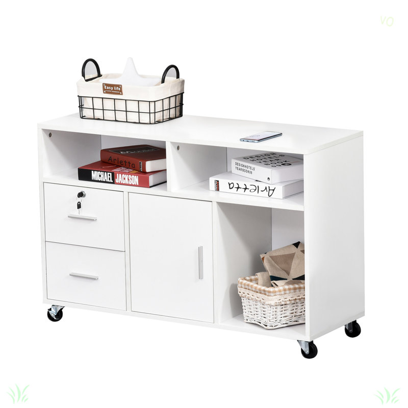 Printer Stand Home Office Mobile Cabinet Organizer Desktop With Caster Wheels, 2 Locking Breaks And Drawer