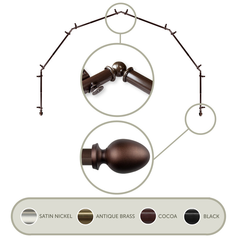 Tringle à rideaux en forme de baie à 6 côtés 13/16 po Emeka - Noir, 18 po - 28 po (chaque côté), Cacao