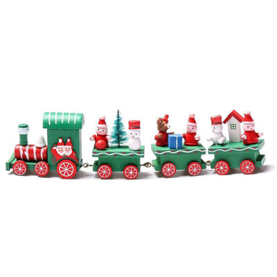 Christmas Wooden Train Decor Mini Train Ornaments Kids Toy Christmas Gift Home Decoration,