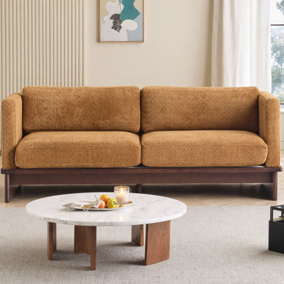 77" Round Arm Modern 3-Seater Boucle Sofa with Solid Wood Base, Upholstered Couch with Central Leg Support and Minimalist Design for Living Room Decor