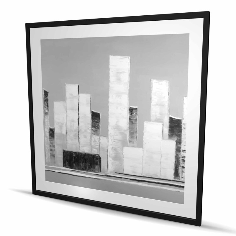 Bâtiments abstraits en noir et blanc | Art mural contemporain, H 48 po x l 48 po, Noir