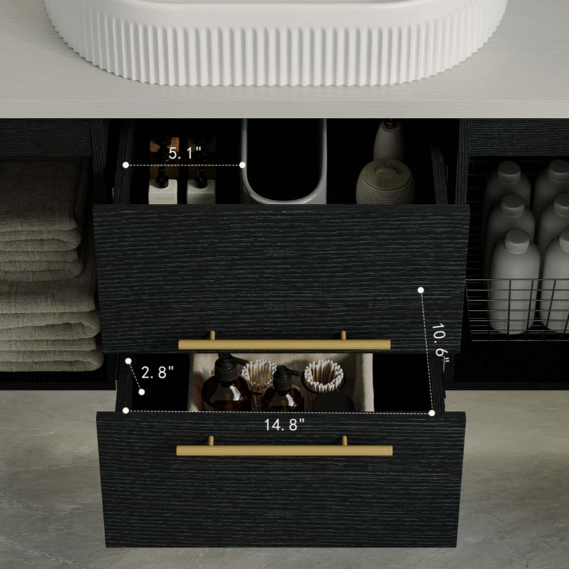 Meuble-lavabo flottant moderne avec lavabo en céramique pour petite salle de bain