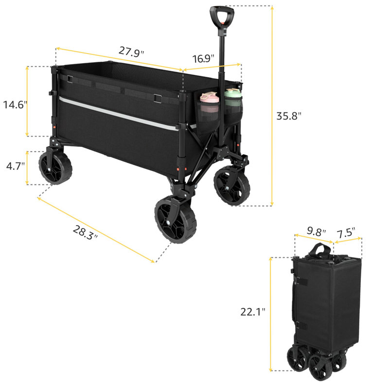 Chariot utilitaire pliable avec roulettes, Noir