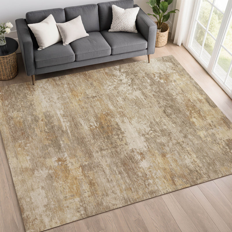 Tapis abstrait lavable à la machine de qualité supérieure Mayfield AMF2369, 8 pi x 10 pi, Kaki
