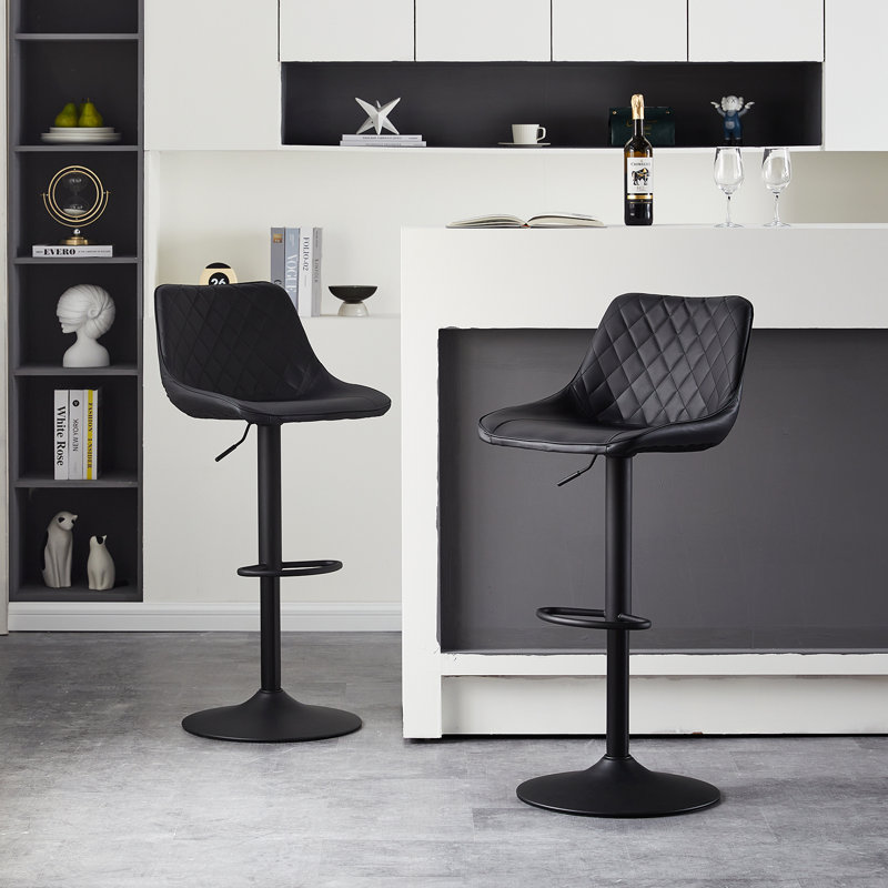 Aleatra Swivel Upholstered Adjustable Height Counter Stool with Metal Frame, Black
