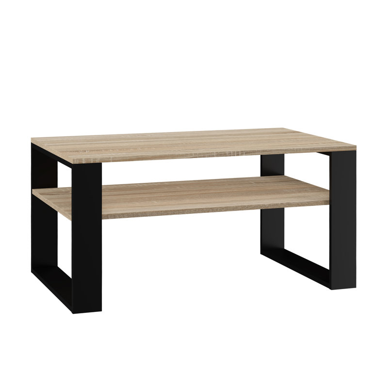 Jrake Sled Coffee Table with Storage, Black, Sonoma Oak