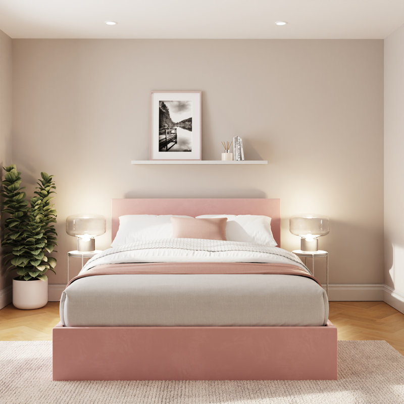 Upholstered Ottoman Bed, Small Double (4'), Pink