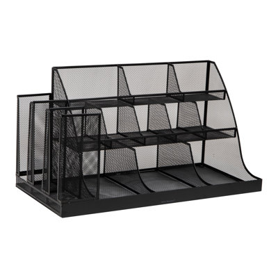 Organisateur de comptoir Mind Reader, support de rangement de bureau à 3 niveaux, chariot de rangement pour salle de pause de bureau, filet métallique, noir