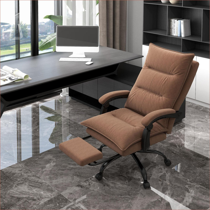 Fauteuil de massage chauffant pour adultes, fauteuil de bureau inclinable à 6 points de vibration avec repose-pieds, fauteuil de bureau en microfibre brun noyer