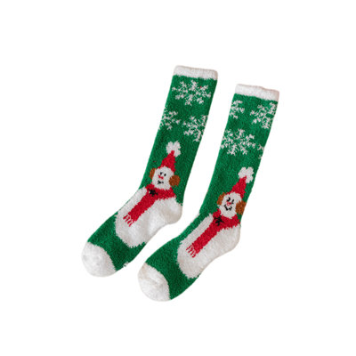 Coral Fleece Knee-High Christmas Stockings Women, Thickened Mid-Calf Socks For Winter, 16.5x3.2in Color B