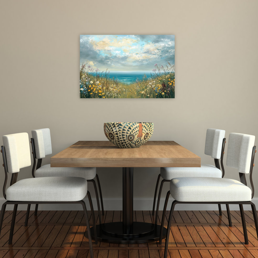 Scenic Coastal Flowers Contemporary Peaceful Serene Coastal Landscape Wall Art Print