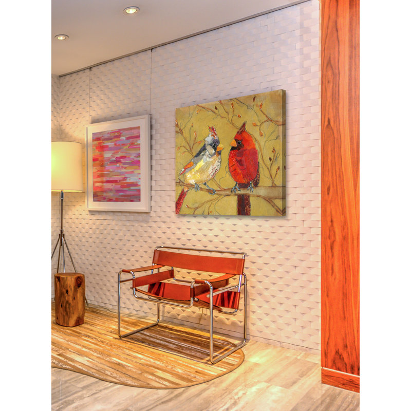 Contemporary Yellow and Red Cardinal Canvas Print with Wood Frame