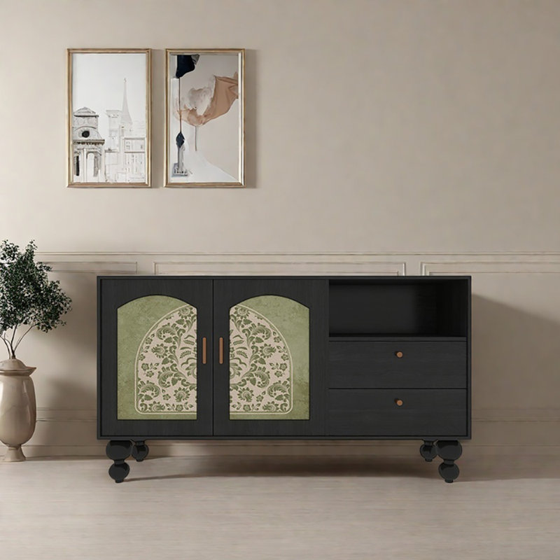 Buffet multifonctionnel de grande capacité 59,1 po, Noir/vert