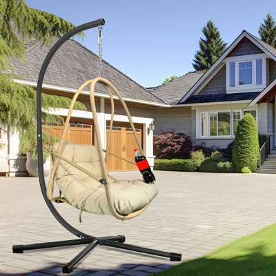 Fauteuil à œufs pivotant avec support Fauteuil suspendu en osier de rotin pour l'intérieur et l'extérieur avec support de type C, avec coussin et oreiller