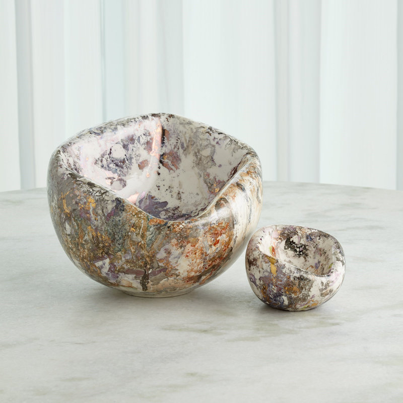 Handmade Ceramic Decorative Bowl, 9.75" H x 13.25" W x 13.25" D