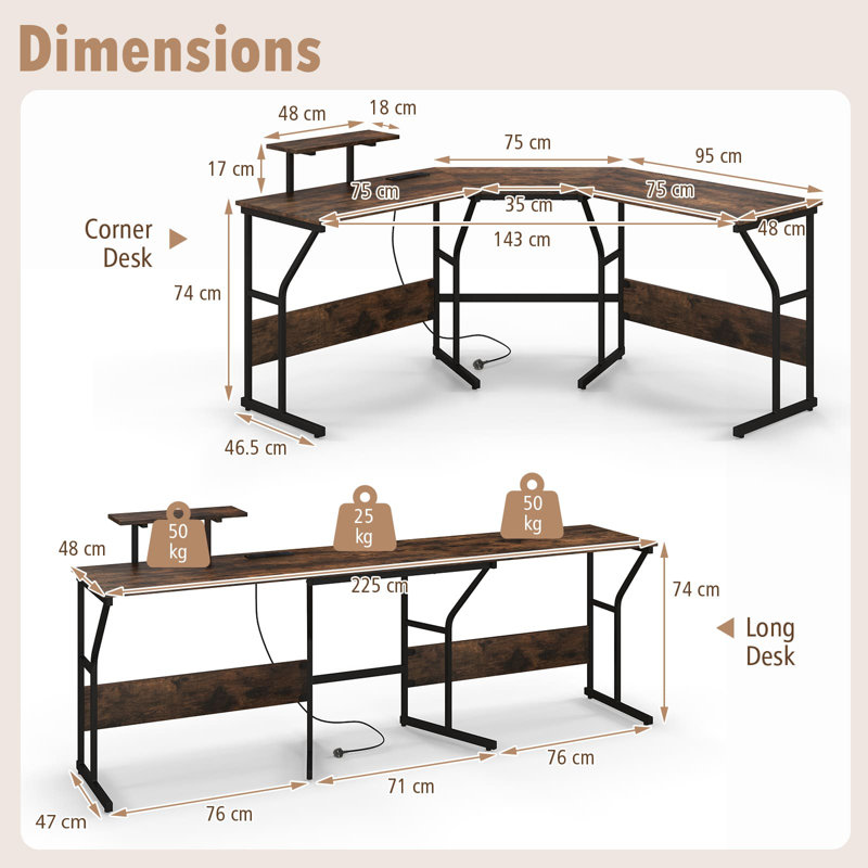 Zafiro L-Shaped Computer Desk, Brown