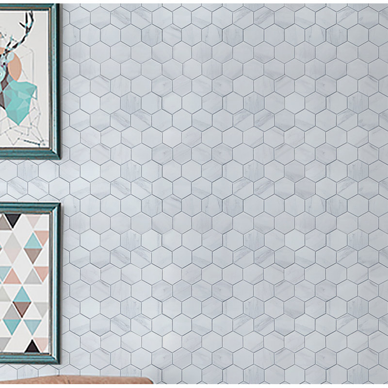 Perfection 2" x 2" Porcelain Honeycomb Mosaic Wall & Floor Tile, Matte Carrara