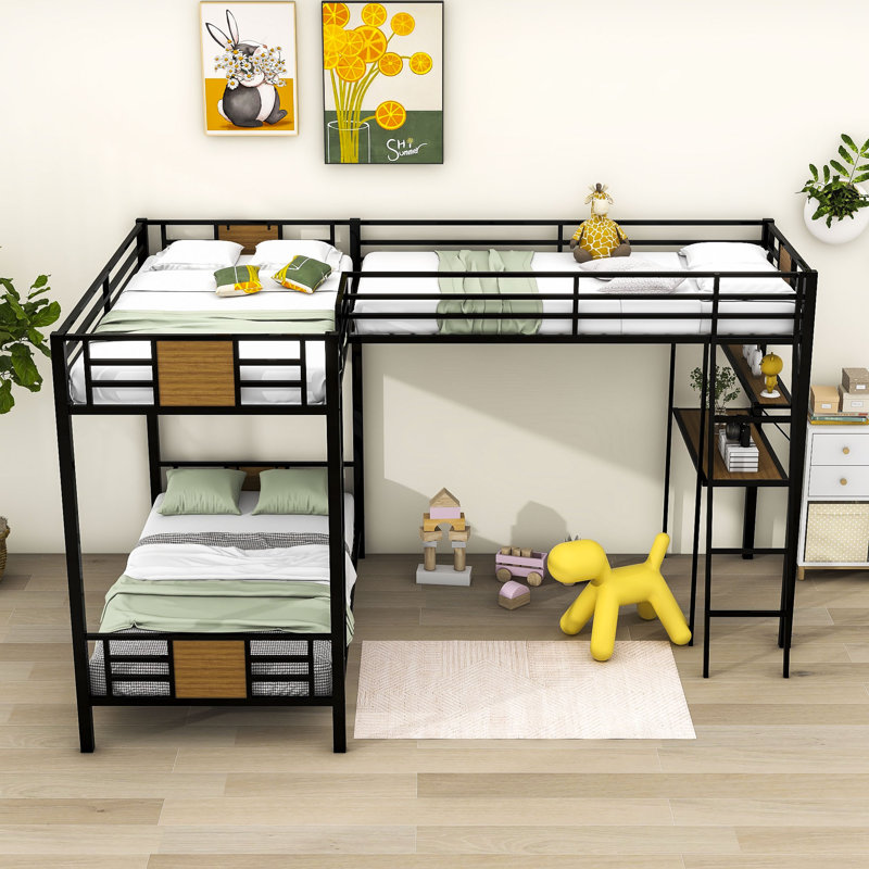Senters Twin Over Twin & Twin L-Shaped Bunk Beds with Built-in-Desk and Shelf