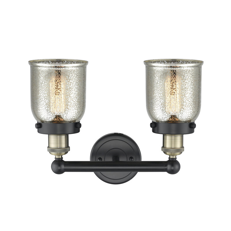 Éclairage pour meuble-lavabo à 2 lumières à intensité variable Corralitos, Argent mercuré plaqué, Laiton antique noir