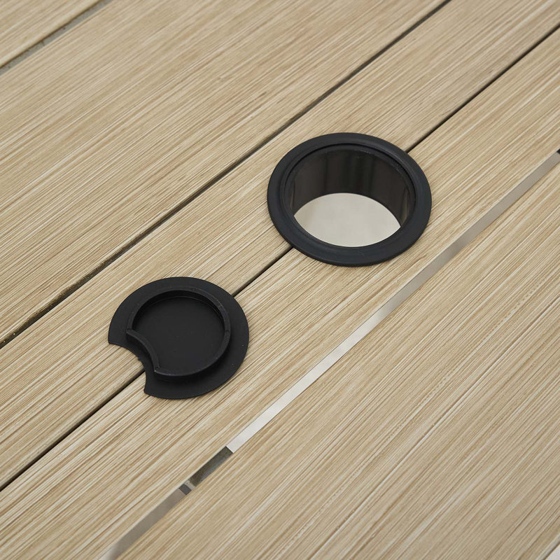Table d'extérieur en métal, table ronde pour 6 personnes avec trou pour parasol, table de patio au design minimaliste moderne