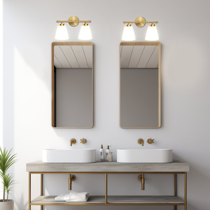 Éclairage pour salle de bain 2 lumières en verre transparent doré, Or, Blanc