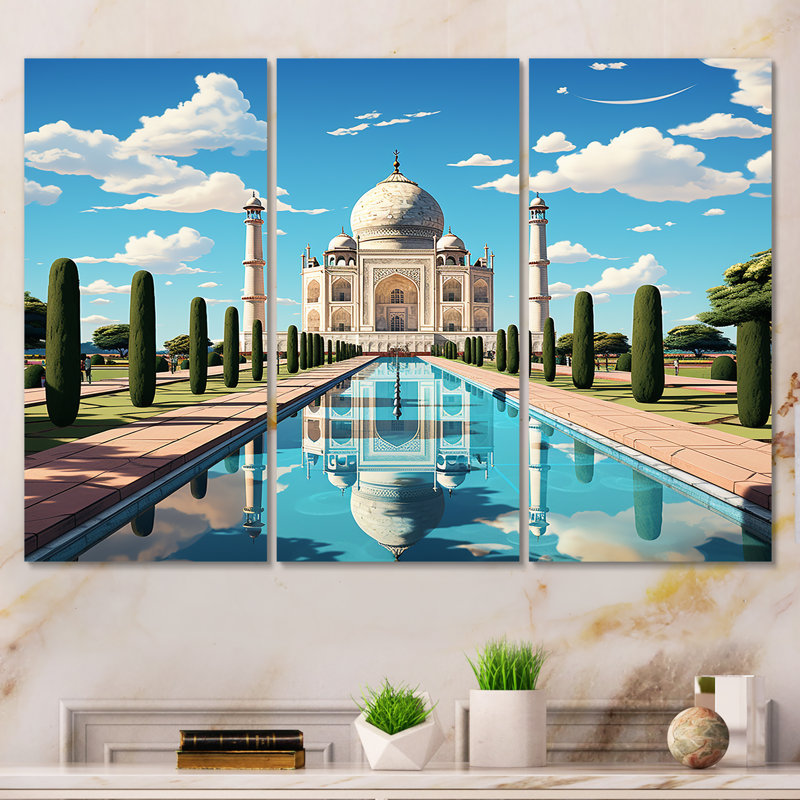 Art indien Taj Mahal Sunshine - art mural indien, Toile tendue, H 28 po x l 36 po x P 1 po