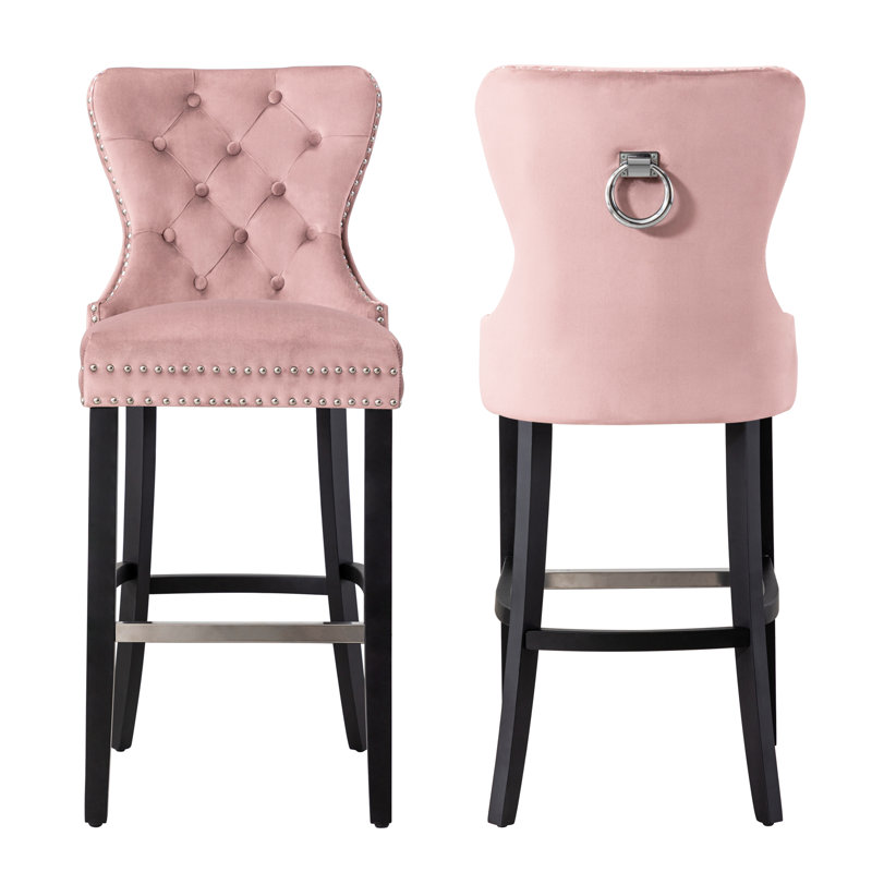 Tabouret de bar et de comptoir Kirsten, Tabouret de bar (siège d'une hauteur de 29 po), Noir, Rose