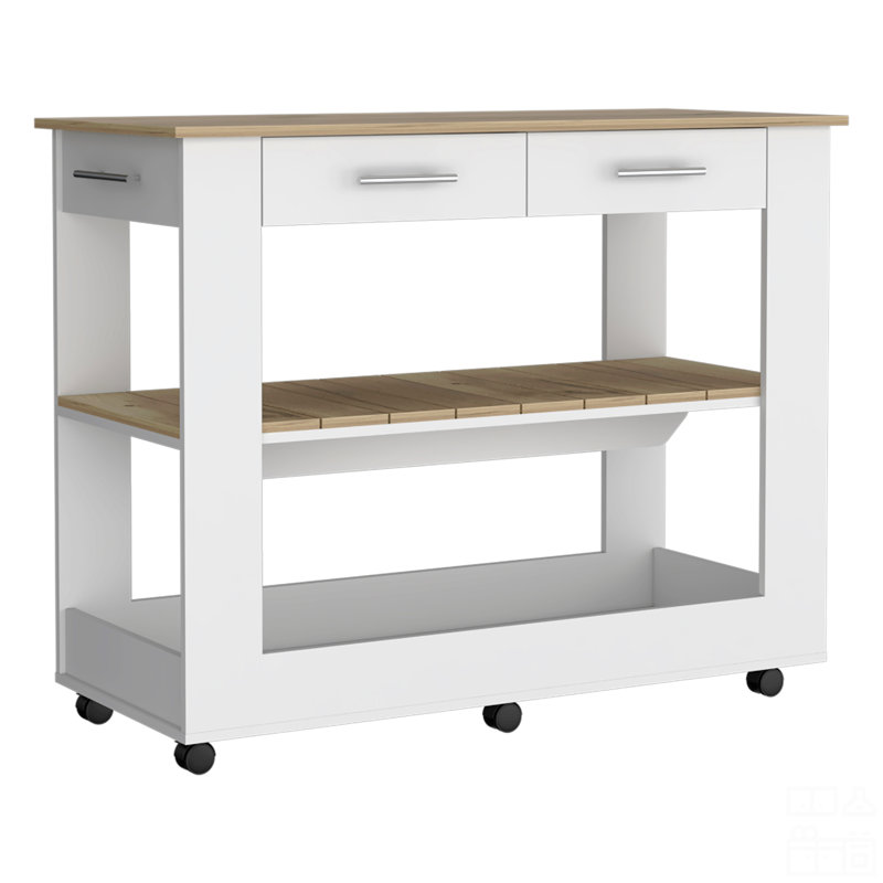Kitchen Island 46 Inches, Two Drawers