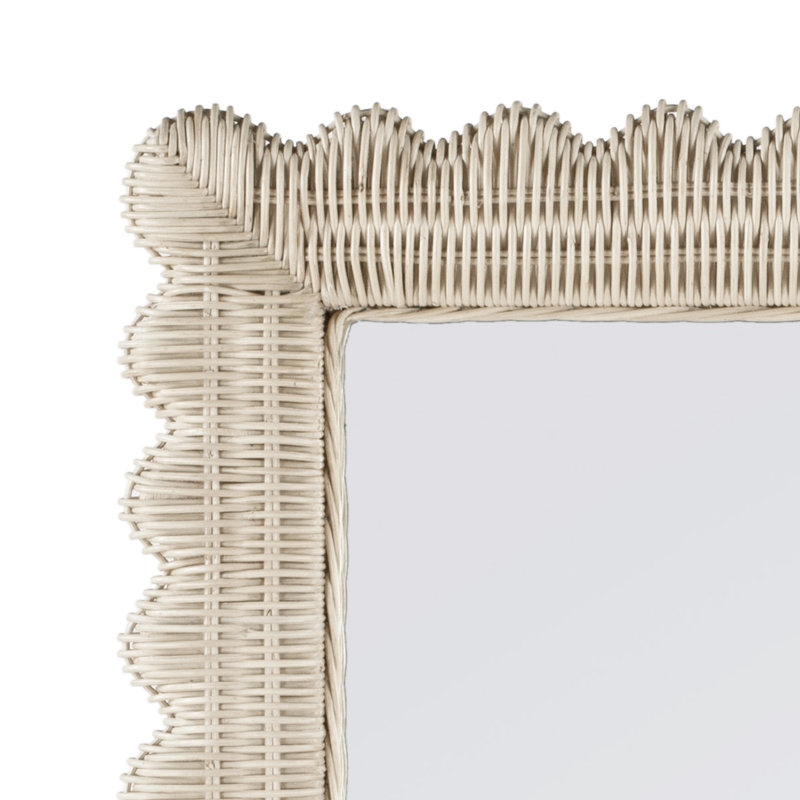 Flora Rattan Scalloped Wall Mirror, Off-White
