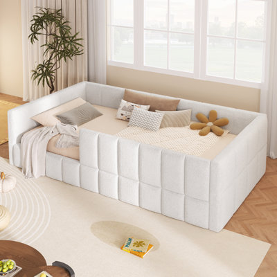 Lit de jour double rembourré en laine pour enfants et adultes, beige