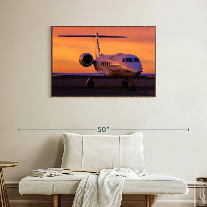 Avion d'affaires stationné, 37 po x 25 po, Cadre flottant noyer