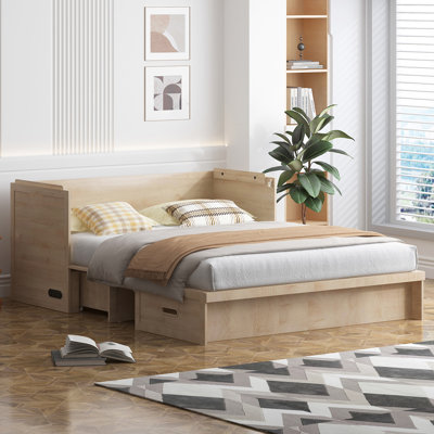 Murphy Bed Queen with Large Storage Drawer & USB Charging, Wood