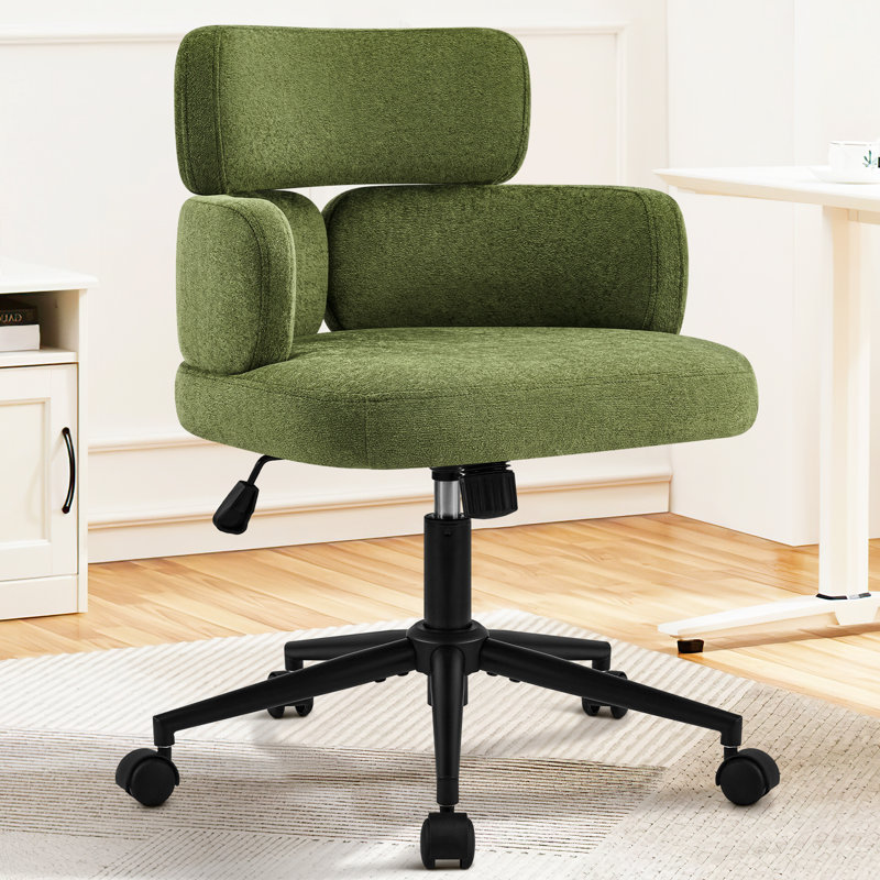 Upholstered Swivel & Adjustable Height Office Chair, Clover-shaped Desk Chair with Armrest, Green