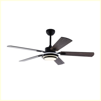 52 Inch Ceiling Fan with Light and Remote Control, 5 Solid Wood Blade