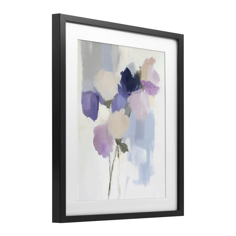 «Lavender Haze Abstract Florals», reproduction encadrée sous verre, conception de Riley B, Cadre noir minuit