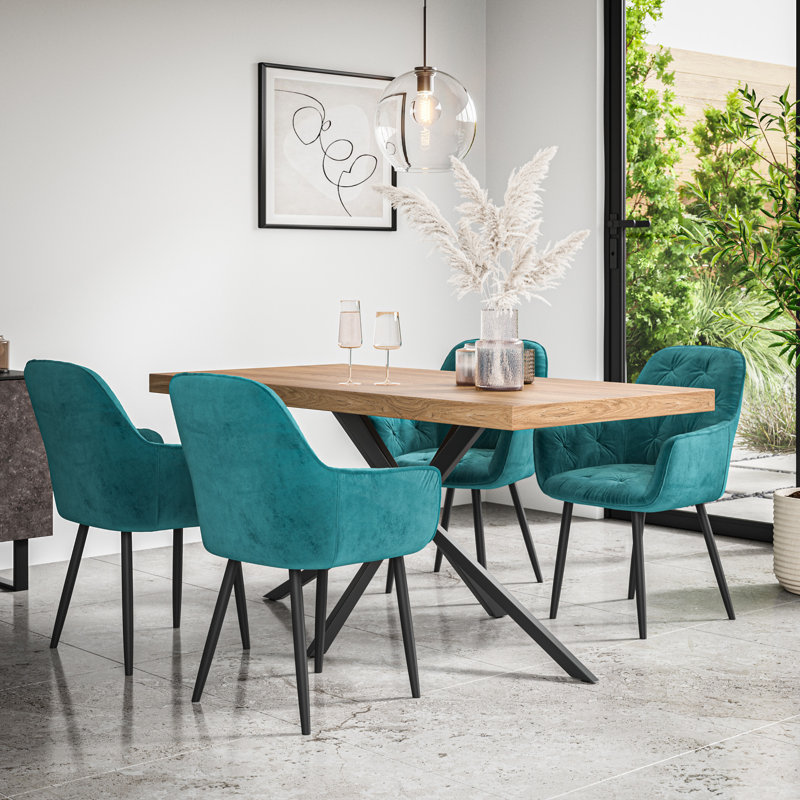 Agretha 4 - Person Dining Set, Oak/Black/Blue