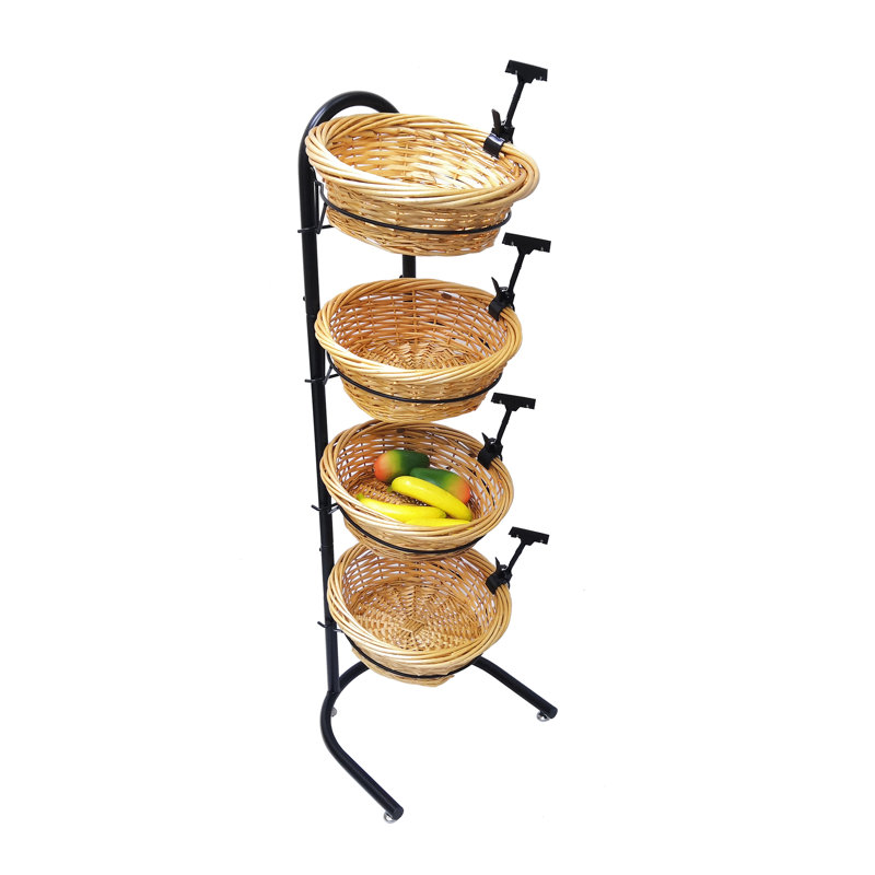 Support à panier à 4 niveaux, pinces à enseigne, présentoir en osier, cuisine à panier