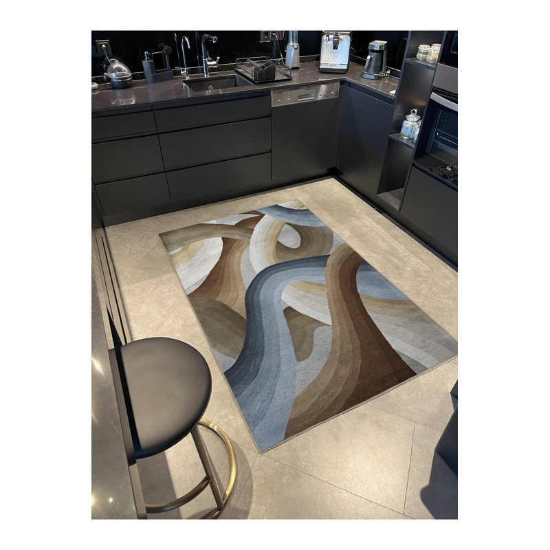 Tapis décoratif moderne à rayures en spirale lavable à la machine, Tapis de couloir 4 pi 11 po x 9 pi 10 po inclus