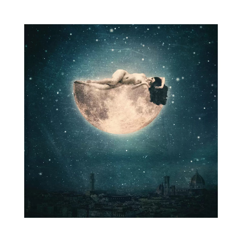 « Moon Reverie » par Paula belle Flores-impression d’art graphique, H 37 po x l 37 po x P 1,5 po, Toile tendue, Pas de tapis