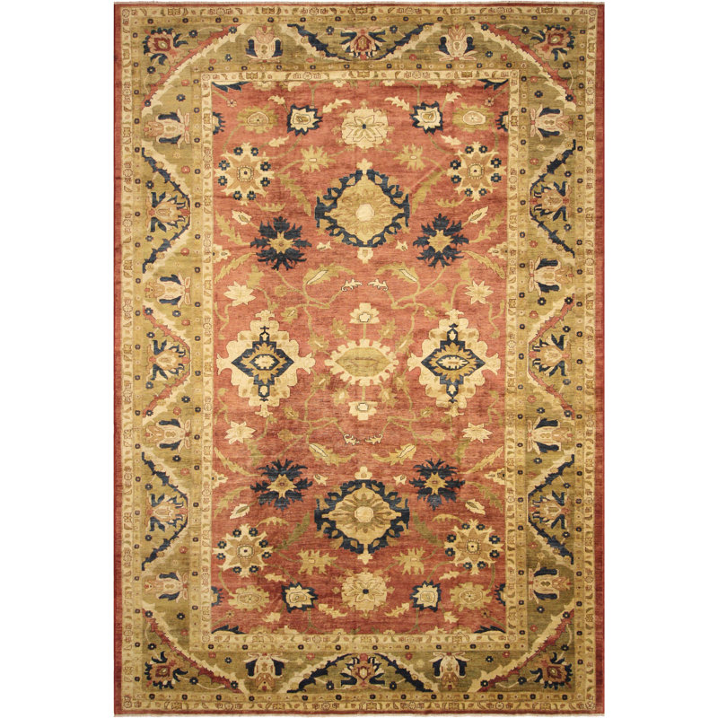 Tapis unique rouille / vert olive des années 1990 11 pi 9 po x 17 pi 7 po Kellyanna par Arshs Fine Rugs